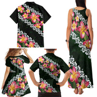 Green Polynesia Family Matching Tank Maxi Dress and Hawaiian Shirt Plumeria With Hibiscus Pattern Tropical Vibes LT14 - Polynesian Pride