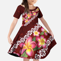 Oxblood Polynesia Family Matching Mermaid Dress and Hawaiian Shirt Plumeria With Hibiscus Pattern Tropical Vibes LT14 Daughter's Dress Oxblood - Polynesian Pride