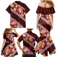 Oxblood Polynesia Family Matching Mermaid Dress and Hawaiian Shirt Plumeria With Hibiscus Pattern Tropical Vibes LT14 - Polynesian Pride