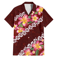 Oxblood Polynesia Family Matching Mermaid Dress and Hawaiian Shirt Plumeria With Hibiscus Pattern Tropical Vibes LT14 Dad's Shirt - Short Sleeve Oxblood - Polynesian Pride