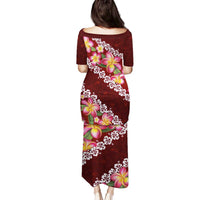 Oxblood Polynesia Family Matching Puletasi and Hawaiian Shirt Plumeria With Hibiscus Pattern Tropical Vibes LT14 - Polynesian Pride