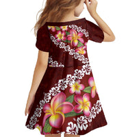 Oxblood Polynesia Family Matching Short Sleeve Bodycon Dress and Hawaiian Shirt Plumeria With Hibiscus Pattern Tropical Vibes LT14 - Polynesian Pride