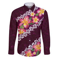 Pink Polynesia Family Matching Long Sleeve Bodycon Dress and Hawaiian Shirt Plumeria With Hibiscus Pattern Tropical Vibes LT14 Dad's Shirt - Long Sleeve Pink - Polynesian Pride