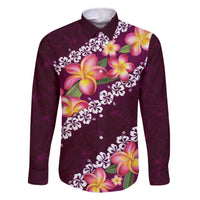 Pink Polynesia Family Matching Off The Shoulder Long Sleeve Dress and Hawaiian Shirt Plumeria With Hibiscus Pattern Tropical Vibes LT14 Dad's Shirt - Long Sleeve Pink - Polynesian Pride