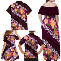 Pink Polynesia Family Matching Off Shoulder Maxi Dress and Hawaiian Shirt Plumeria With Hibiscus Pattern Tropical Vibes LT14 - Polynesian Pride