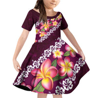Pink Polynesia Family Matching Off Shoulder Short Dress and Hawaiian Shirt Plumeria With Hibiscus Pattern Tropical Vibes LT14 Daughter's Dress Pink - Polynesian Pride