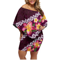 Pink Polynesia Family Matching Off Shoulder Short Dress and Hawaiian Shirt Plumeria With Hibiscus Pattern Tropical Vibes LT14 Mom's Dress Pink - Polynesian Pride