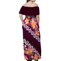 Pink Polynesia Off Shoulder Maxi Dress Plumeria With Hibiscus Pattern Tropical Vibes