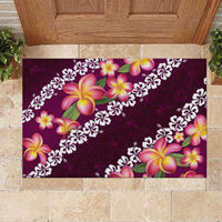 Pink Polynesia Rubber Doormat Plumeria With Hibiscus Pattern Tropical Vibes