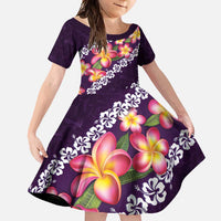 Purple Polynesia Family Matching Mermaid Dress and Hawaiian Shirt Plumeria With Hibiscus Pattern Tropical Vibes LT14 Daughter's Dress Purple - Polynesian Pride