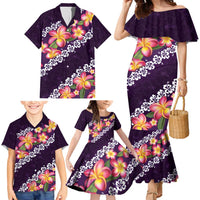Purple Polynesia Family Matching Mermaid Dress and Hawaiian Shirt Plumeria With Hibiscus Pattern Tropical Vibes LT14 - Polynesian Pride