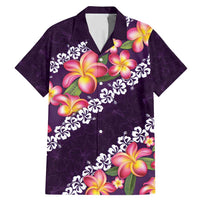 Purple Polynesia Family Matching Mermaid Dress and Hawaiian Shirt Plumeria With Hibiscus Pattern Tropical Vibes LT14 Dad's Shirt - Short Sleeve Purple - Polynesian Pride