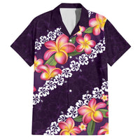 Purple Polynesia Family Matching Off Shoulder Maxi Dress and Hawaiian Shirt Plumeria With Hibiscus Pattern Tropical Vibes LT14 Dad's Shirt - Short Sleeve Purple - Polynesian Pride