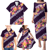 Purple Polynesia Family Matching Puletasi and Hawaiian Shirt Plumeria With Hibiscus Pattern Tropical Vibes LT14 - Polynesian Pride