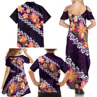 Purple Polynesia Family Matching Summer Maxi Dress and Hawaiian Shirt Plumeria With Hibiscus Pattern Tropical Vibes LT14 - Polynesian Pride