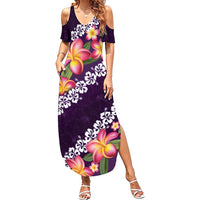 Purple Polynesia Family Matching Summer Maxi Dress and Hawaiian Shirt Plumeria With Hibiscus Pattern Tropical Vibes LT14 Mom's Dress Purple - Polynesian Pride