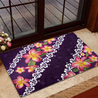 Purple Polynesia Rubber Doormat Plumeria With Hibiscus Pattern Tropical Vibes