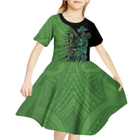 Personalised New Zealand Darts Kid Short Sleeve Dress Aotearoa Maori Fern Mix Manaia Tattoo LT14 - Polynesian Pride