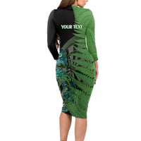 Personalised New Zealand Darts Long Sleeve Bodycon Dress Aotearoa Maori Fern Mix Manaia Tattoo LT14 - Polynesian Pride