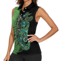 Personalised New Zealand Darts Women Sleeveless Polo Shirt Aotearoa Maori Fern Mix Manaia Tattoo LT14 - Polynesian Pride