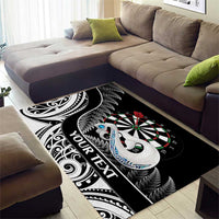 Personalised New Zealand Darts Area Rug Aotearoa Fern Mix Paua Shell Manaia - Black LT14 - Polynesian Pride