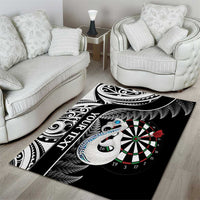 Personalised New Zealand Darts Area Rug Aotearoa Fern Mix Paua Shell Manaia - Black LT14 - Polynesian Pride
