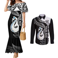 Personalised New Zealand Darts Couples Matching Mermaid Dress and Long Sleeve Button Shirt Aotearoa Fern Mix Paua Shell Manaia - Black LT14 Black - Polynesian Pride