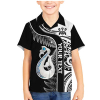 Personalised New Zealand Darts Family Matching Mermaid Dress and Hawaiian Shirt Aotearoa Fern Mix Paua Shell Manaia - Black LT14 Son's Shirt Black - Polynesian Pride