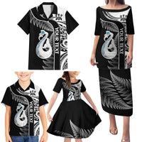 Personalised New Zealand Darts Family Matching Puletasi and Hawaiian Shirt Aotearoa Fern Mix Paua Shell Manaia - Black LT14 - Polynesian Pride