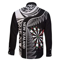 Personalised New Zealand Darts Family Matching Tank Maxi Dress and Hawaiian Shirt Aotearoa Fern Mix Paua Shell Manaia - Black LT14 - Polynesian Pride