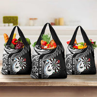 Personalised New Zealand Darts Grocery Bag Aotearoa Fern Mix Paua Shell Manaia - Black LT14 3-pack One Size Black - Polynesian Pride