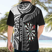 Personalised New Zealand Darts Hawaiian Shirt Aotearoa Fern Mix Paua Shell Manaia - Black LT14 - Polynesian Pride