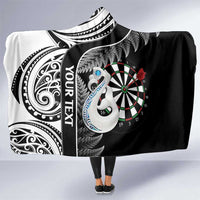 Personalised New Zealand Darts Hooded Blanket Aotearoa Fern Mix Paua Shell Manaia - Black LT14 One Size Black - Polynesian Pride