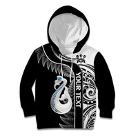 Personalised New Zealand Darts Kid Hoodie Aotearoa Fern Mix Paua Shell Manaia - Black LT14 Hoodie Black - Polynesian Pride