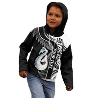 Personalised New Zealand Darts Kid Hoodie Aotearoa Fern Mix Paua Shell Manaia - Black LT14 - Polynesian Pride