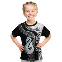 Personalised New Zealand Darts Kid T Shirt Aotearoa Fern Mix Paua Shell Manaia - Black LT14 Black - Polynesian Pride