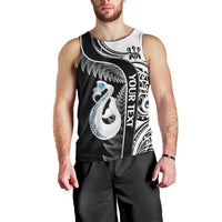 Personalised New Zealand Darts Men Tank Top Aotearoa Fern Mix Paua Shell Manaia - Black LT14 - Polynesian Pride