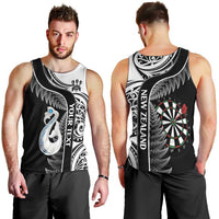 Personalised New Zealand Darts Men Tank Top Aotearoa Fern Mix Paua Shell Manaia - Black LT14 - Polynesian Pride