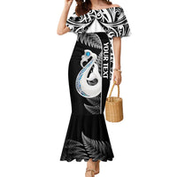 Personalised New Zealand Darts Mermaid Dress Aotearoa Fern Mix Paua Shell Manaia - Black LT14 Women Black - Polynesian Pride