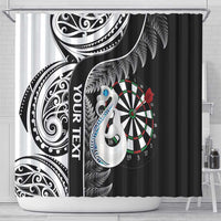 Personalised New Zealand Darts Shower Curtain Aotearoa Fern Mix Paua Shell Manaia - Black LT14 - Polynesian Pride