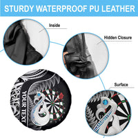 Personalised New Zealand Darts Spare Tire Cover Aotearoa Fern Mix Paua Shell Manaia - Black LT14 - Polynesian Pride