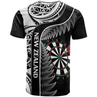 Personalised New Zealand Darts T Shirt Aotearoa Fern Mix Paua Shell Manaia - Black LT14 - Polynesian Pride