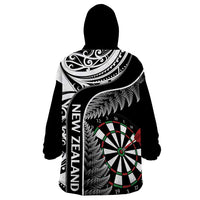 Personalised New Zealand Darts Wearable Blanket Hoodie Aotearoa Fern Mix Paua Shell Manaia - Black LT14 - Polynesian Pride