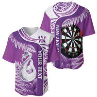 Personalised New Zealand Darts Baseball Jersey Aotearoa Fern Mix Paua Shell Manaia - Purple LT14 - Polynesian Pride