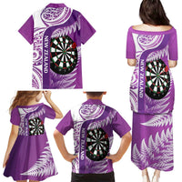 Personalised New Zealand Darts Family Matching Puletasi and Hawaiian Shirt Aotearoa Fern Mix Paua Shell Manaia - Purple LT14 - Polynesian Pride