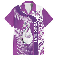 Personalised New Zealand Darts Family Matching Short Sleeve Bodycon Dress and Hawaiian Shirt Aotearoa Fern Mix Paua Shell Manaia - Purple LT14 Dad's Shirt - Short Sleeve Purple - Polynesian Pride