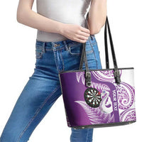 Personalised New Zealand Darts Leather Tote Bag Aotearoa Fern Mix Paua Shell Manaia - Purple LT14 - Polynesian Pride