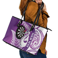 Personalised New Zealand Darts Leather Tote Bag Aotearoa Fern Mix Paua Shell Manaia - Purple LT14 - Polynesian Pride