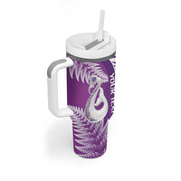 Personalised New Zealand Darts Tumbler With Handle Aotearoa Fern Mix Paua Shell Manaia - Purple LT14 - Polynesian Pride