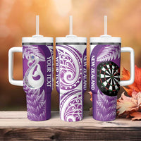 Personalised New Zealand Darts Tumbler With Handle Aotearoa Fern Mix Paua Shell Manaia - Purple LT14 - Polynesian Pride